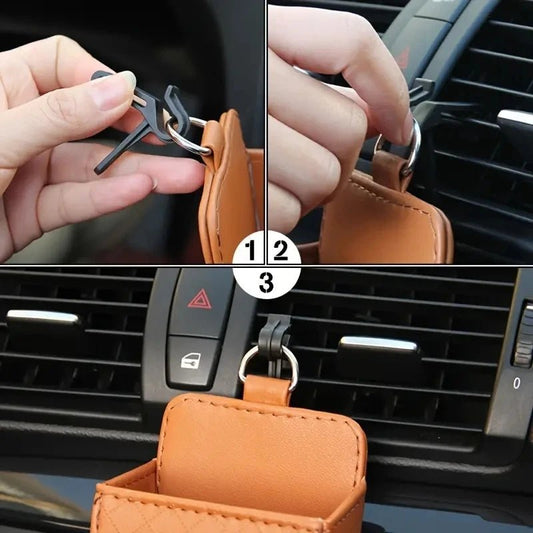 PU Leather Car Phone Holder & Storage Box – Air Vent Organizer - Buy Online at Bargain Bay Australia