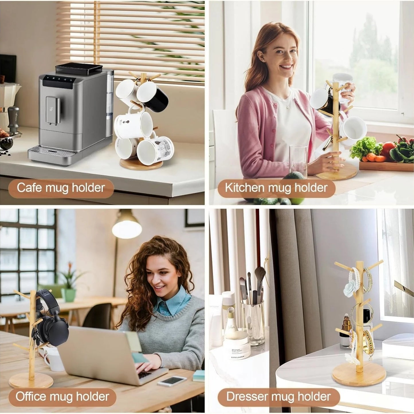 Bamboo Mug Holder – 6 - Hook Coffee Cup Tree Stand - Buy Online at Bargain Bay Australia