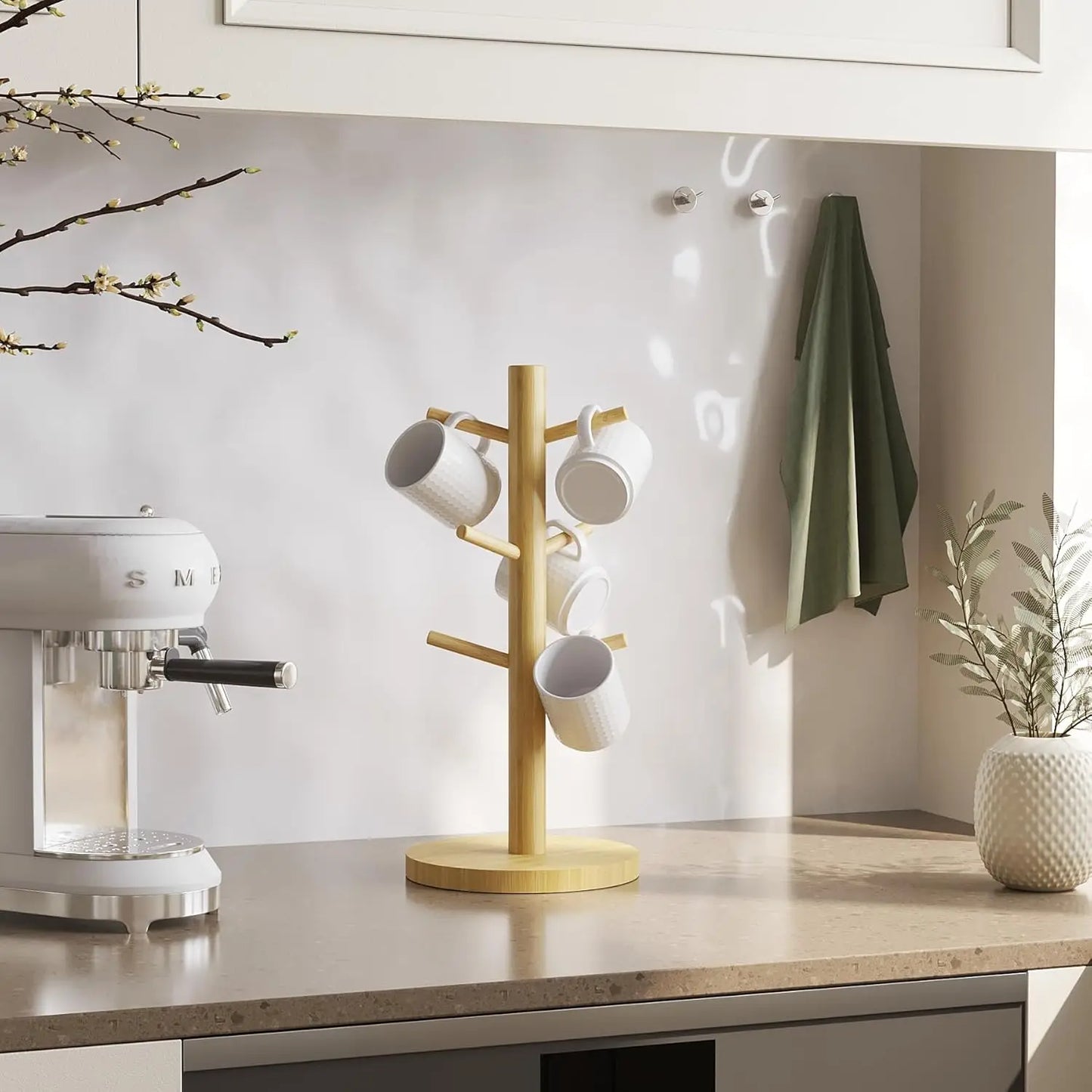 Bamboo Mug Holder – 6 - Hook Coffee Cup Tree Stand - Buy Online at Bargain Bay Australia