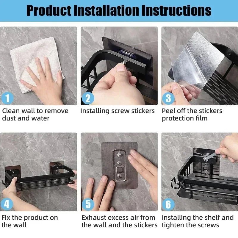 Aluminum Alloy Bathroom & Kitchen Shelf – No - Drill Shampoo & Storage Rack - Buy Online at Bargain Bay Australia