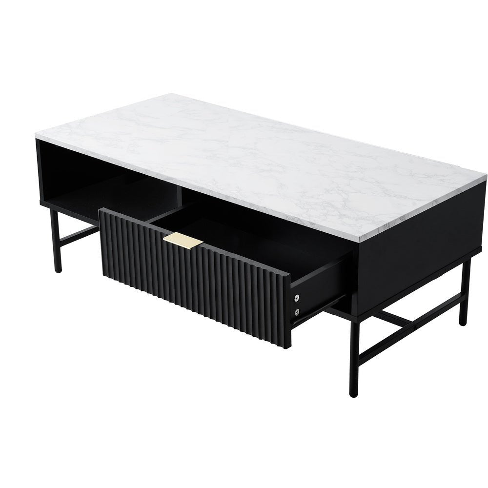 Black and White Sofa End Coffee Table with 1 Drawer and Open Shelf - Buy Online at Bargain Bay Australia