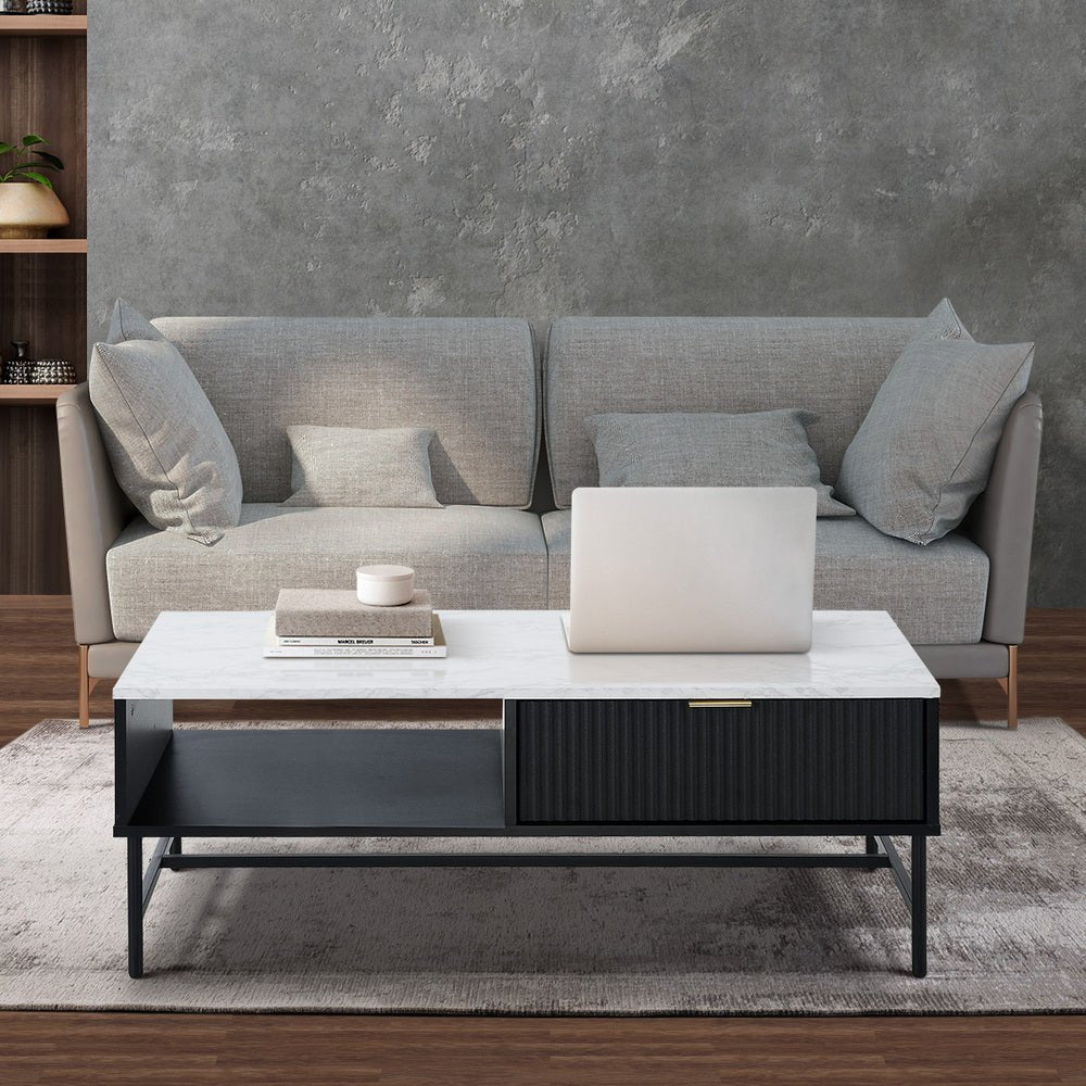 Black and White Sofa End Coffee Table with 1 Drawer and Open Shelf - Buy Online at Bargain Bay Australia
