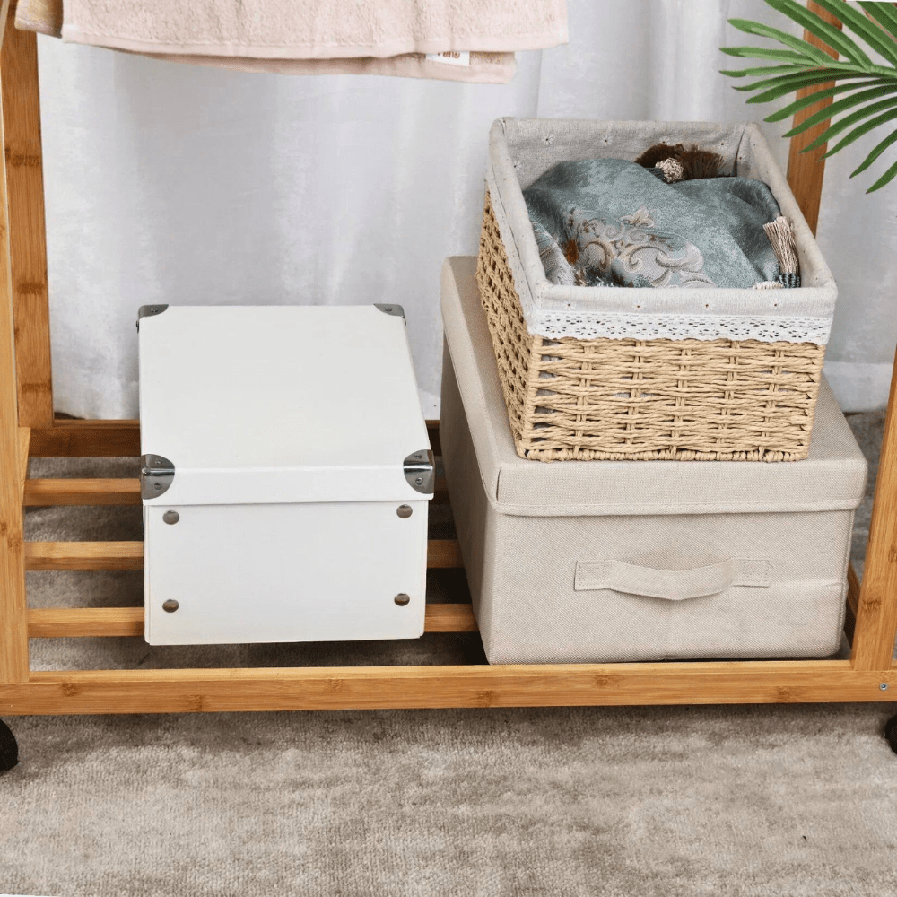 Free Standing Bamboo Double Hanging Clothes Organizer on Wheels - Buy Online at Bargain Bay Australia