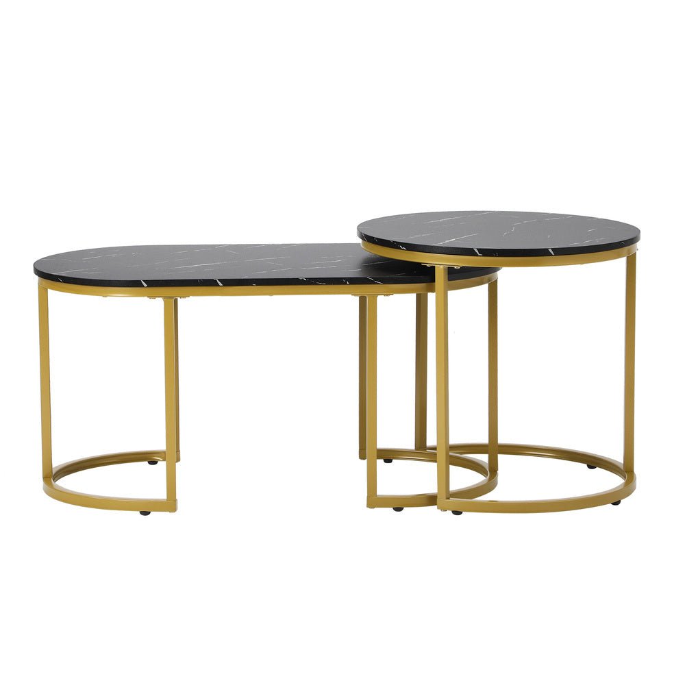 Set of 2 Black and Gold Coffee Tables with Marble Effect - Buy Online at Bargain Bay Australia