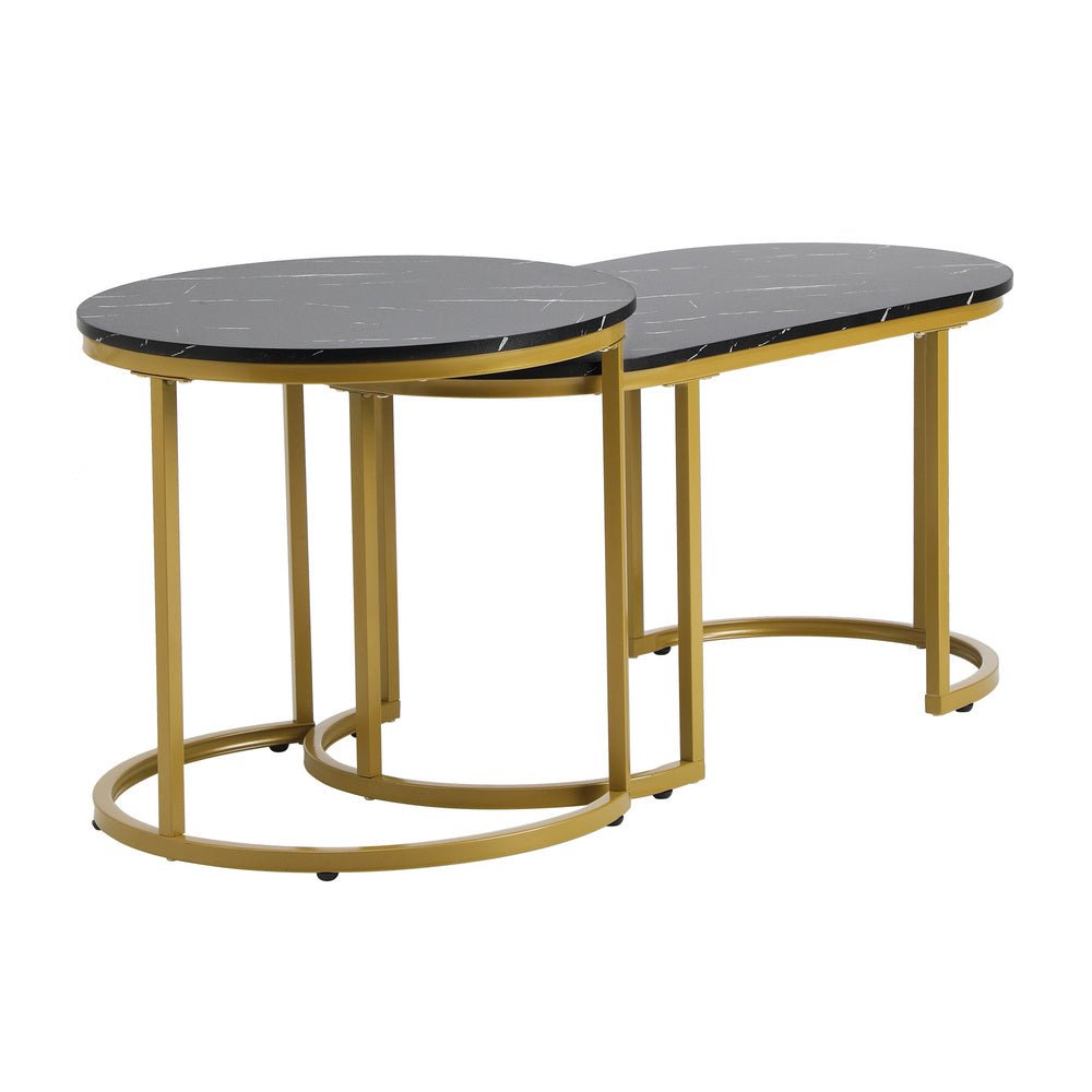 Set of 2 Black and Gold Coffee Tables with Marble Effect - Buy Online at Bargain Bay Australia
