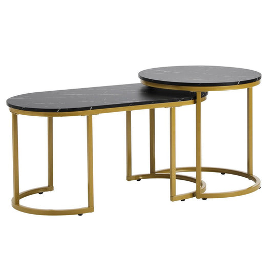 Set of 2 Black and Gold Coffee Tables with Marble Effect - Buy Online at Bargain Bay Australia