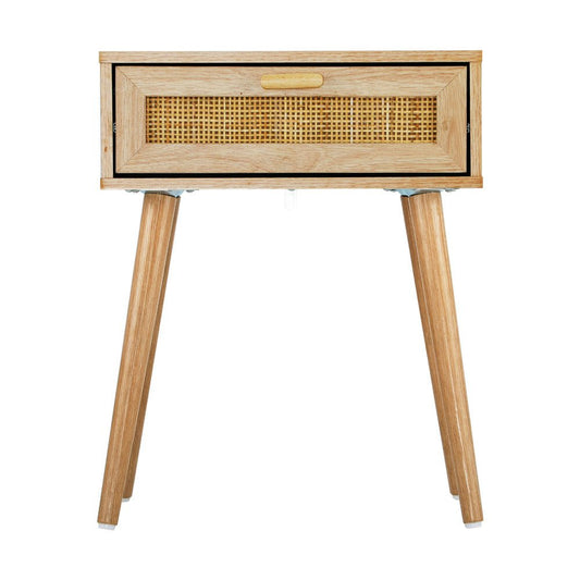 Wooden Bedside Table with Rattan Detail - Buy Online at Bargain Bay Australia